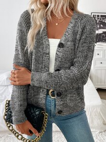 SHEIN LUNE Women's Simple Casual Design Cardigan,Long Sleeve Tops Fall Winter Cloth For Women - Grey - View 5