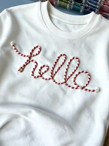 INAWLY Sweatshirt Leher Bulat Bordir Motif Hello Warna Putih Polos Gaya Minimalis Musim Gugur/Dingin, Atasan Pullover Lengan Panjang Bahu Jatuh Longgar dengan Manset Bergaris, Lapisan Dasar Kasual Serbaguna untuk Perjalanan Harian di Kampus - Putih - View 5