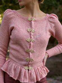 SHEIN PariChic Atasan Rajut Berenda dengan Kancing Logam, Gaya Elegan Romantis Lembut, Warna Merah Muda Pucat, Cocok untuk Brunch dan Musim Gugur. - Baby Pink - View 1