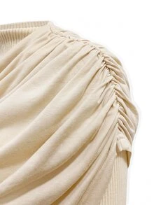 SHEIN Fiorisel Gaun Pengantin Wanita Mewah Musim Semi/Gugur Warna Polos Lengan Panjang Berlipit Asimetris dengan Pinggang Berkerut, Gaun Ekstra Panjang Elegan Minimalis untuk Tamu Pernikahan - Aprikot - View 9