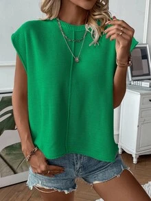 EMERY ROSE Chaleco de punto de unicolor informal para mujer - Verde - Ver 8