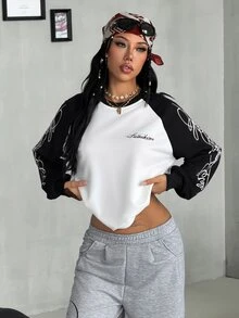 Coolane Women's Autumn Streetwear Graphic Athleisure Graphics White Long Sleeve Sweatshirt Everyday Race Day - Black and White - View 4