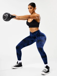 Solea Cove Solea Cove Seamless High Elasticity Yoga Exercise Sports Criss-Cross Waist Sandwashed Sports Leggings - Navy Blue - View 7