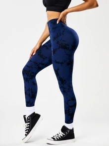 Solea Cove Solea Cove Seamless High Elasticity Yoga Exercise Sports Criss-Cross Waist Sandwashed Sports Leggings - Navy Blue - View 6