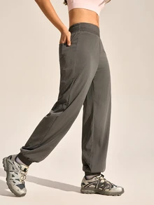 SHEIN Sports Women's Casual Alt Solid Color Drawstring Outdoor Pants Trail Running Gray Summer - Grey - View 5