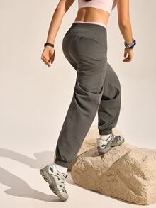SHEIN Sports Women's Casual Alt Solid Color Drawstring Outdoor Pants Trail Running Gray Summer - Grey - View 6
