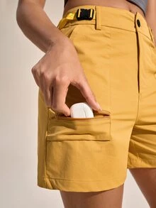 SHEIN Sports 女士户外休闲运动短裤（带口袋） - 橘色 - 查看 1