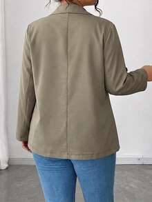 Elenzga Áo blazer size lớn màu xám cổ ve notch, tay lỡ, dáng regular fit, phong cách công sở doanh nghiệp, baggy lịch sự, smart casual, cho mùa xuân/thu, phù hợp Ngày Nhà giáo - Xám - Xem 2