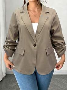 Elenzga Áo blazer size lớn màu xám cổ ve notch, tay lỡ, dáng regular fit, phong cách công sở doanh nghiệp, baggy lịch sự, smart casual, cho mùa xuân/thu, phù hợp Ngày Nhà giáo - Xám - Xem 4