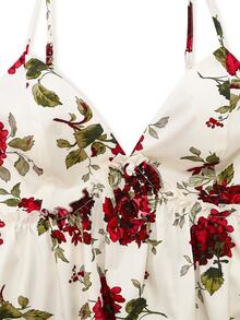 Flirla Plus Size Women Floral Print Camisole Mesh Top Vacation White Red Summer Cottage Core - Multicolor - View 4