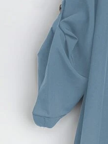 SHEIN Tall CURVE 大码女式法式休闲V领短袖夏季连衣裙 - 霧霾藍 - 查看 6
