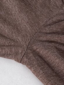 SHEIN Set Pakaian Hamil Pinggang Tinggi untuk Wanita, Warna Polos, Bahu Asimetris, Atasan Lengan Pendek dan Panjang, Celana Panjang, Cokelat, Cocok untuk Pemotretan Musim Gugur dan Acara Formal. - Dark Grey - View 10