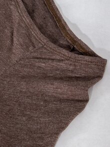 SHEIN Set Pakaian Hamil Pinggang Tinggi untuk Wanita, Warna Polos, Bahu Asimetris, Atasan Lengan Pendek dan Panjang, Celana Panjang, Cokelat, Cocok untuk Pemotretan Musim Gugur dan Acara Formal. - Dark Grey - View 9