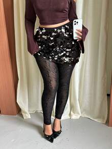 GalTyme Plus Size Sexy Lace Leggings For Date And Music Festival - Black - View 4