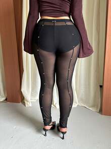 GalTyme Plus Size Women Solid Color Casual Versatile Daily Wear Tight Leggings - Black - View 3