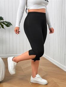 SHEIN EZwear Legging Ketat Wanita Ukuran Besar Warna Polos Kasual Serbaguna untuk Pemakaian Sehari-hari - Hitam dan Putih - View 6