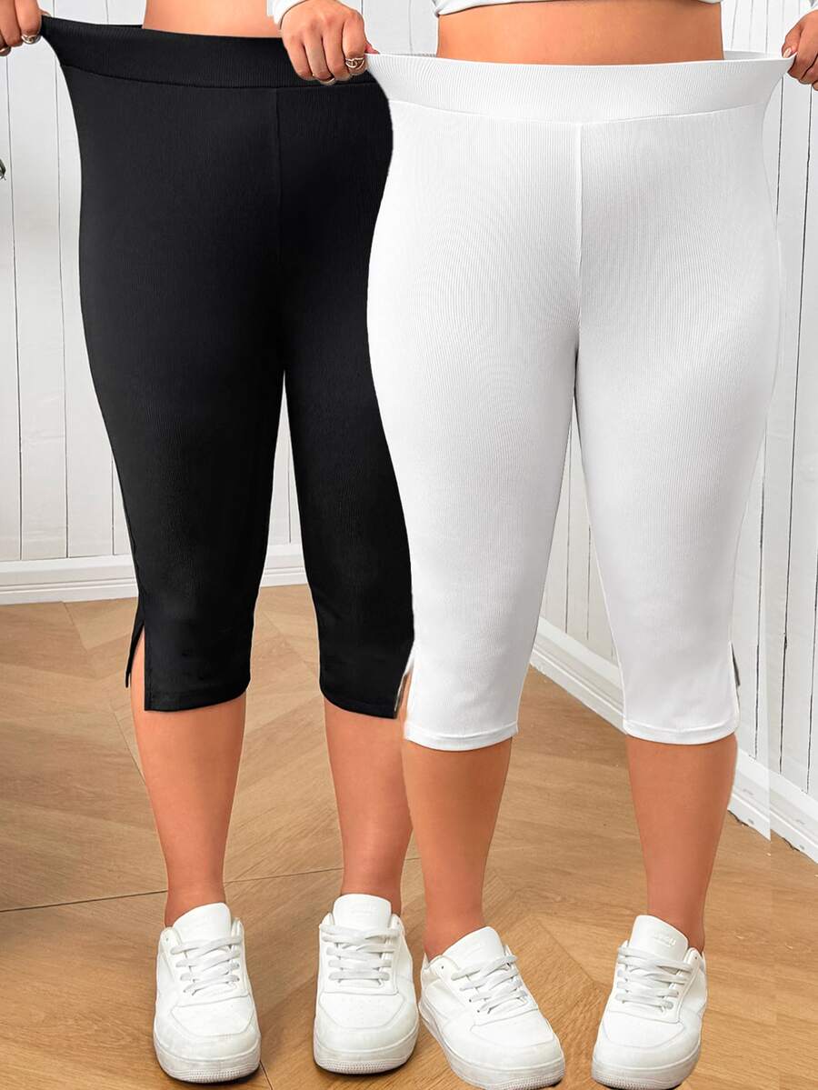 SHEIN EZwear Legging Ketat Wanita Ukuran Besar Warna Polos Kasual Serbaguna untuk Pemakaian Sehari-hari