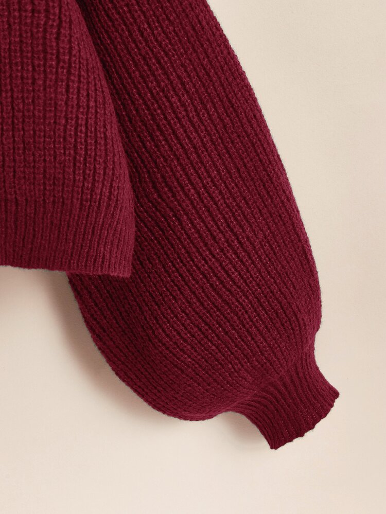 SHEIN Essnce Plus Size Casual Solid Color Lantern Sleeve Cardigan, Autumn/Winter - Red Violet - View 3