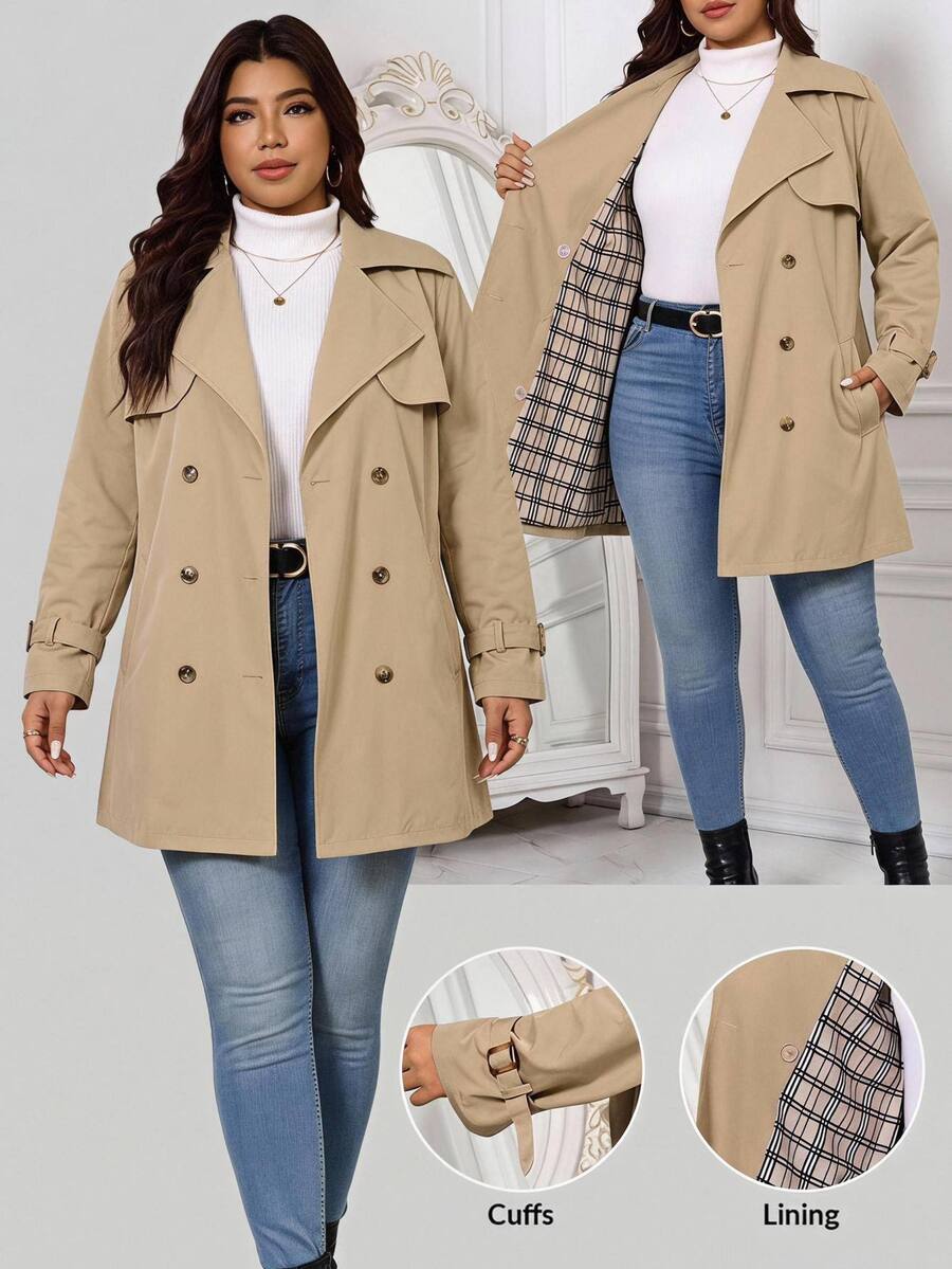 SHEIN Clasi Plus Double Breasted Belted Trench Coat Fall