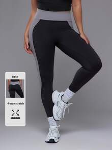 Voyena Women's Plus Size Colorblock Casual Daily Travel Sports Tight Leggings - Black - View 2