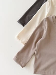 SHEIN 3套6件組 幼童男童 T恤長褲套裝 米白色 棕色 灰色 羅紋素色 長袖圓領 派對 家庭里程碑 秋季 萬聖節 聖誕節 - 彩色 - 查看 6