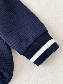 Souflis Souflis 男嬰 1 件裝 秋冬 2 合 1 條紋鈕扣 Polo 針織衫，學院風騎士刺繡長袖休閒上衣 - 寶藍色 - 查看 5