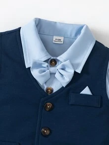 SHEIN 3件套幼儿男童绅士风西装套装：西装外套、马甲和长袖衬衫，秋冬款 - 藍色 - 查看 6