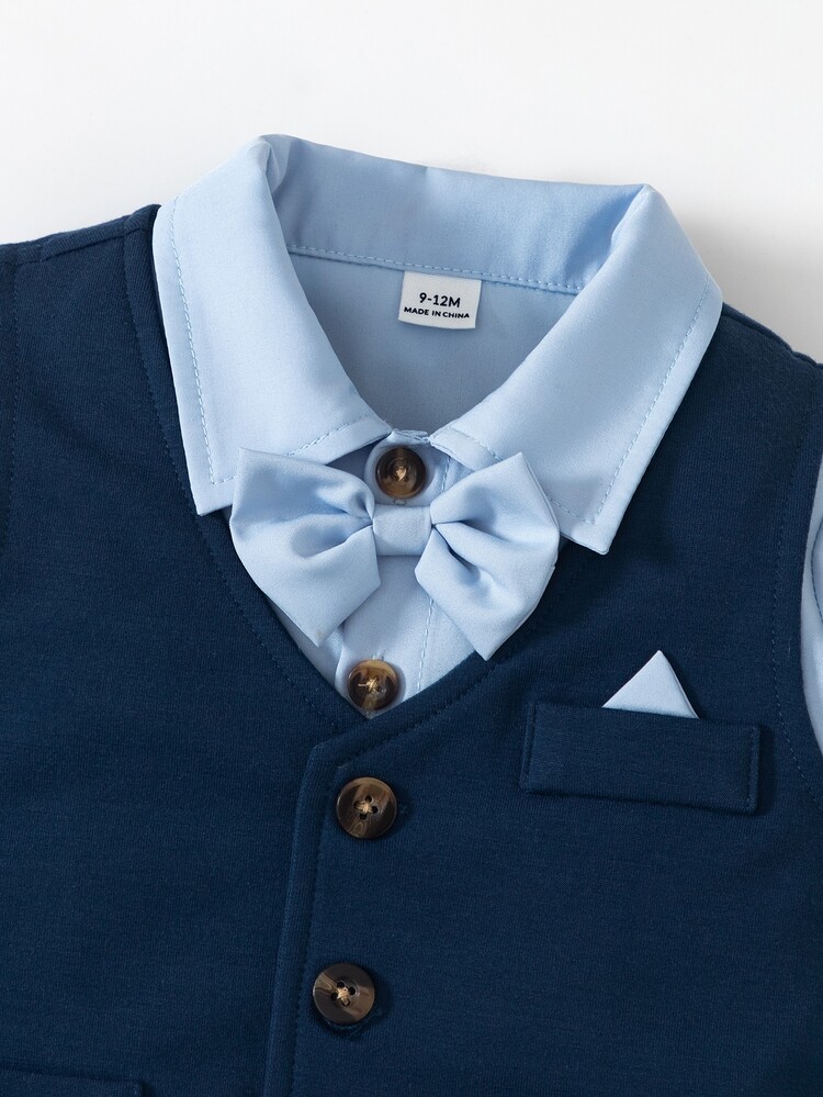SHEIN 3pcs Toddler Boys Gentleman Style Suit Set: Blazer, Vest And Long Sleeve Shirt, Autumn/Winter,Baby Set,Baby Outfit Sets,Elegant Outfit,Wedding - Blue - View 5