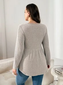 Shapeblank Women's Plus-Size Long-Sleeve T-Shirt – Apricot, Brushed Fabric, Stretchy & Comfortable – Stylish, Casual, Warm – Suitable For Autumn & Winter At Home - Apricot - View 4