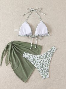 Swim Mod Women's Halter Backless Tie Bikini Top And Bottom Swimwear Set For Summer Beach Vacation - Green - View 2