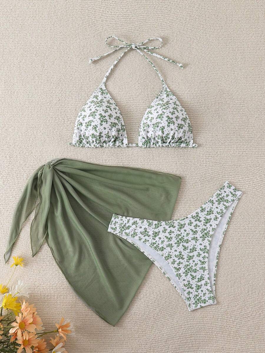 Swim Mod Women's Halter Backless Tie Bikini Top And Bottom Swimwear Set For Summer Beach Vacation - Green - View 1