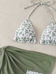 Swim Mod Women's Halter Backless Tie Bikini Top And Bottom Swimwear Set For Summer Beach Vacation - Green - View 5