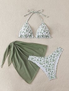 Swim Mod Women's Halter Backless Tie Bikini Top And Bottom Swimwear Set For Summer Beach Vacation - Green - View 7