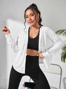 Eassivo Eassivo Drop Shoulder Zip Up Hooded Sports Jacket - White - View 8