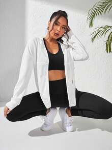 Eassivo Eassivo Drop Shoulder Zip Up Hooded Sports Jacket - White - View 7