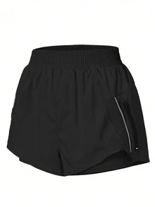 Eassivo Eassivo Women Sports Shorts Kantong Zip Plain - Hitam - View 4