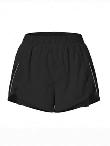 Eassivo Eassivo Women Sports Shorts Kantong Zip Plain - Hitam - View 6