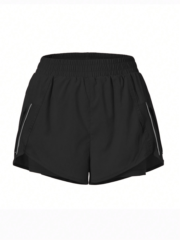 Eassivo Eassivo Women Sports Shorts Kantong Zip Plain - Hitam - View 6