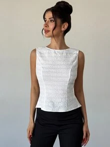 RiviMae Women's Backless Tie Design Round Neck Sleeveless Blouse - White - View 1