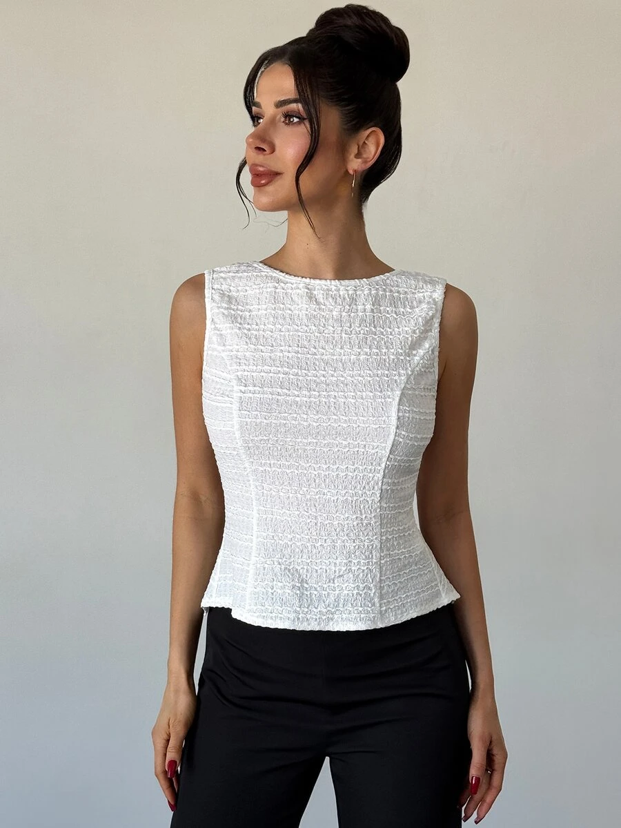 RiviMae Women's Backless Tie Design Round Neck Sleeveless Blouse - White - View 1