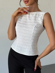 RiviMae Women's Backless Tie Design Round Neck Sleeveless Blouse - White - View 4