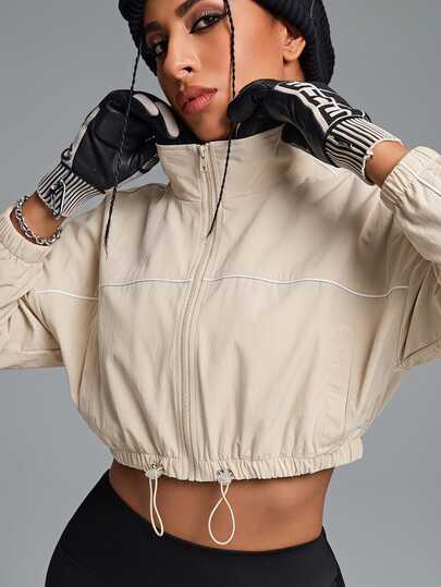 Innovista Innovista Women's Collared Full Zip Cropped Sports Jacket Lightweight Quick Dry Outdoor Running Hiking Gym Training Windbreaker Activewear جاكيت تغطية