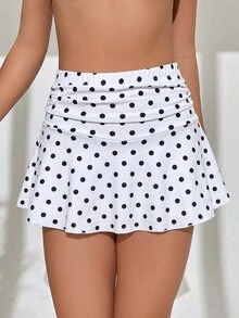 SHEIN Sovereign Charm Women's Fashion Black Polka Dot Ruched Athletic Mini Skirt - Black and White - View 5