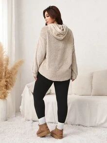 Easowa Curve Women Plus Size Hooded Letter Print Kindness & Black Pants Two Pieces Set Winter - Multicolor - View 6