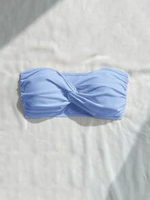 Swim Basics Atasan Bikini Wanita Warna Biru Muda dengan Model Twist, Cocok untuk Liburan Musim Panas dan Liburan Pantai yang Seksi - Biru - View 5
