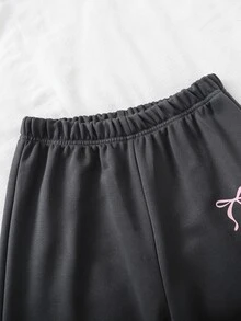 SHEIN 2件組 青少年女孩休閒可愛運動時尚街頭風 POLO 拉鍊半高領運動衫＋寬腿褲套裝 校園生日穿搭 灰色 秋冬 - 灰色 - 查看 6