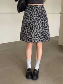 K-Vae 女款韓式慵懶灰色豹紋直筒裙，百搭顯瘦裙 - 彩色 - 查看 5