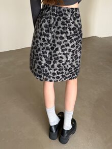 K-Vae 女款韓式慵懶灰色豹紋直筒裙，百搭顯瘦裙 - 彩色 - 查看 2