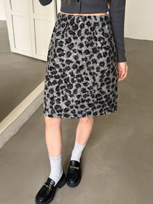 K-Vae 女款韓式慵懶灰色豹紋直筒裙，百搭顯瘦裙 - 彩色 - 查看 6