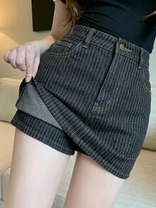 DAZY 女款原色牛仔裙，夏季海灘度假運動休閒 70s 80s 深灰色牛仔裙 - 黑色 - 查看 7